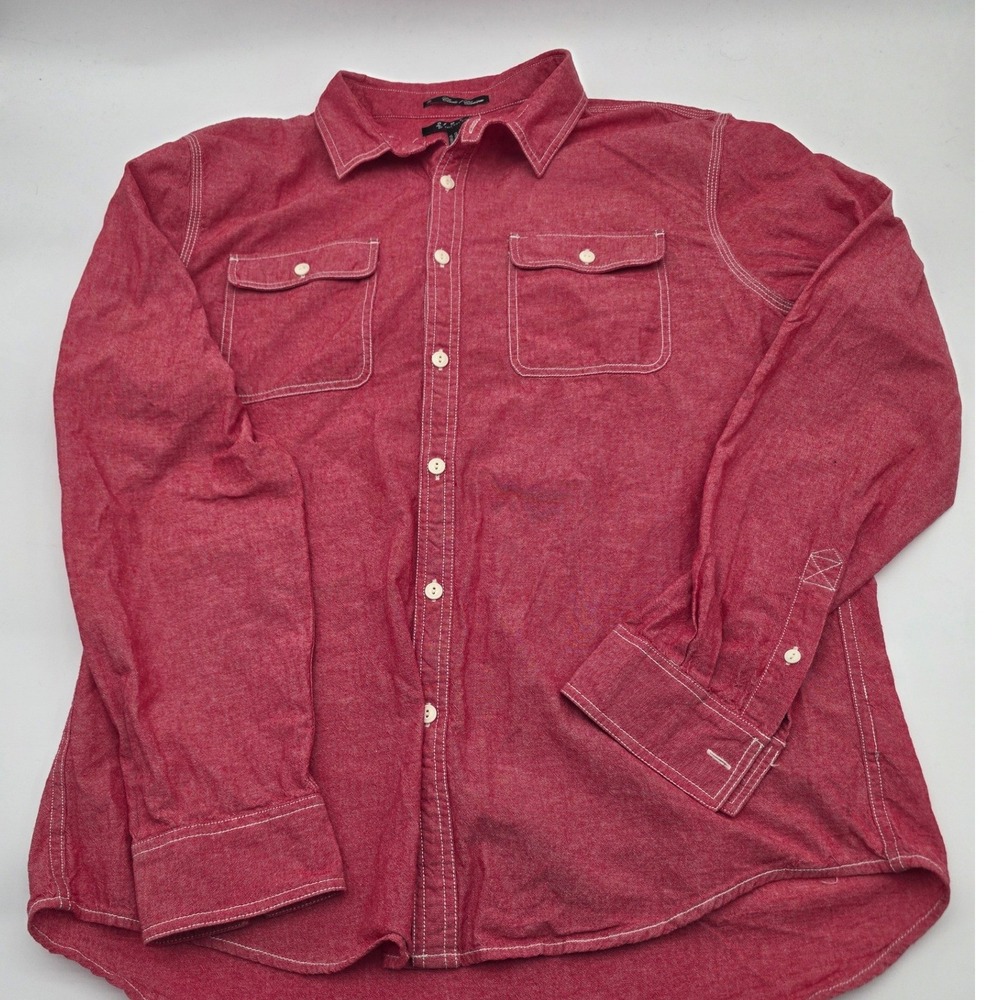 21 Men Button Down Shirt Mens XL Red Cotton Chambray Workwear Style